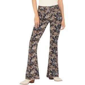 Rock & Roll Denim Floral Paisley High Rise Bargain Button Bell Flare Jeans Sz 27